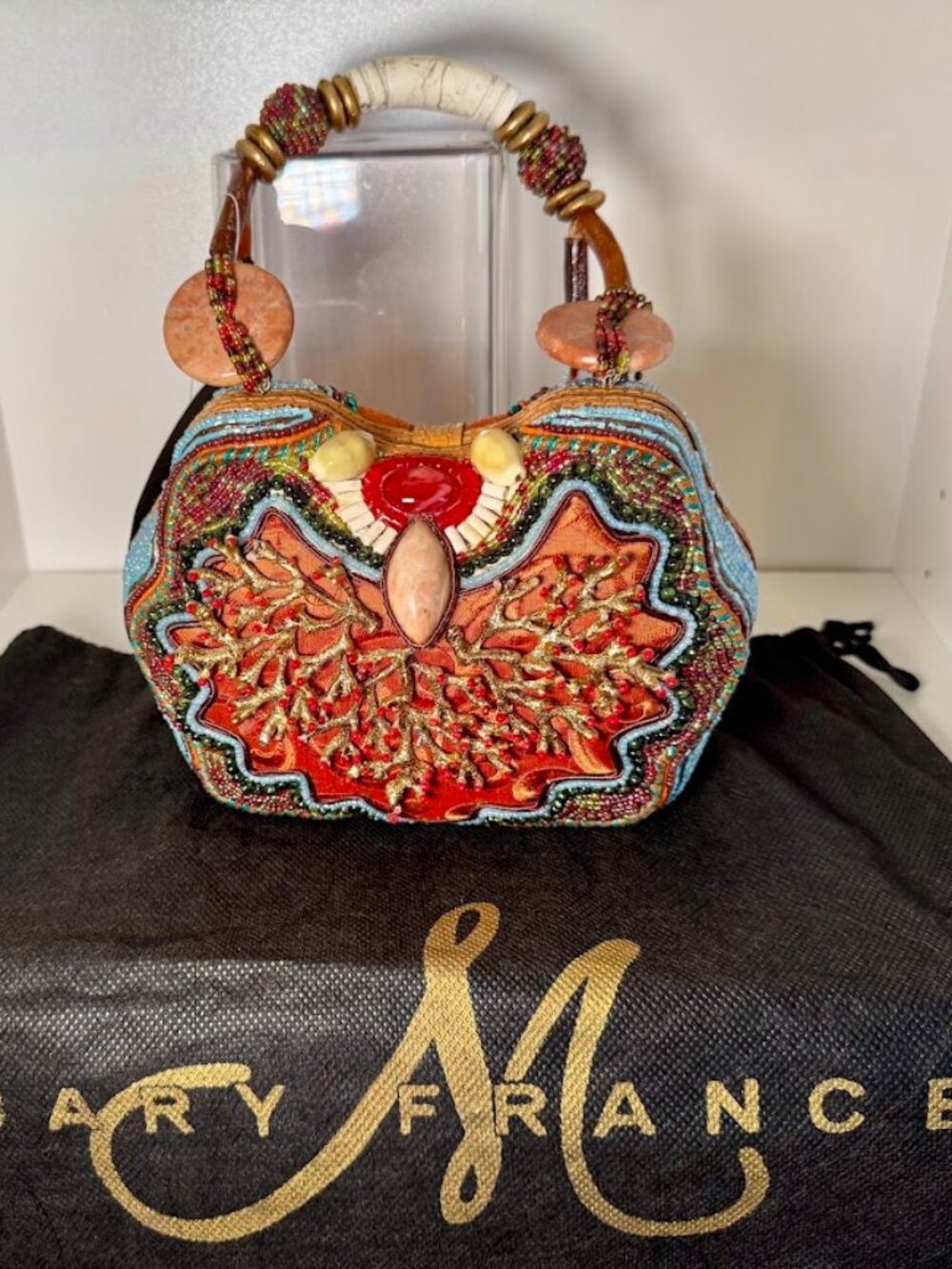 NWT Mary Frances BAG 954-17 Vintage Coral Reef Beaded Shell Handbag w/Dust Bag